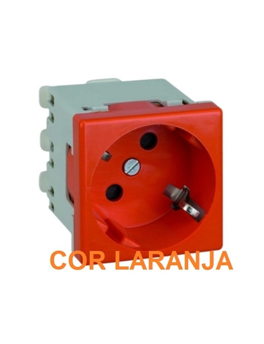 TOMADA SCHUKO C/OBTURADOR - 2 MÓD LARANJA