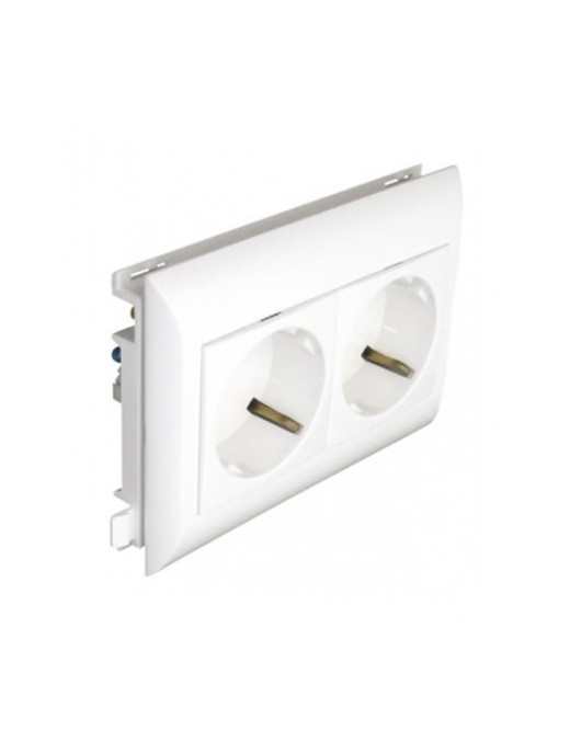 TOMADA DUPLA SCHUKO C/OBTUR L75 - 4 MÓD BRANC