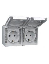 TOMADA DUPLA SCHUKO HORIZONTAL CINZENTA