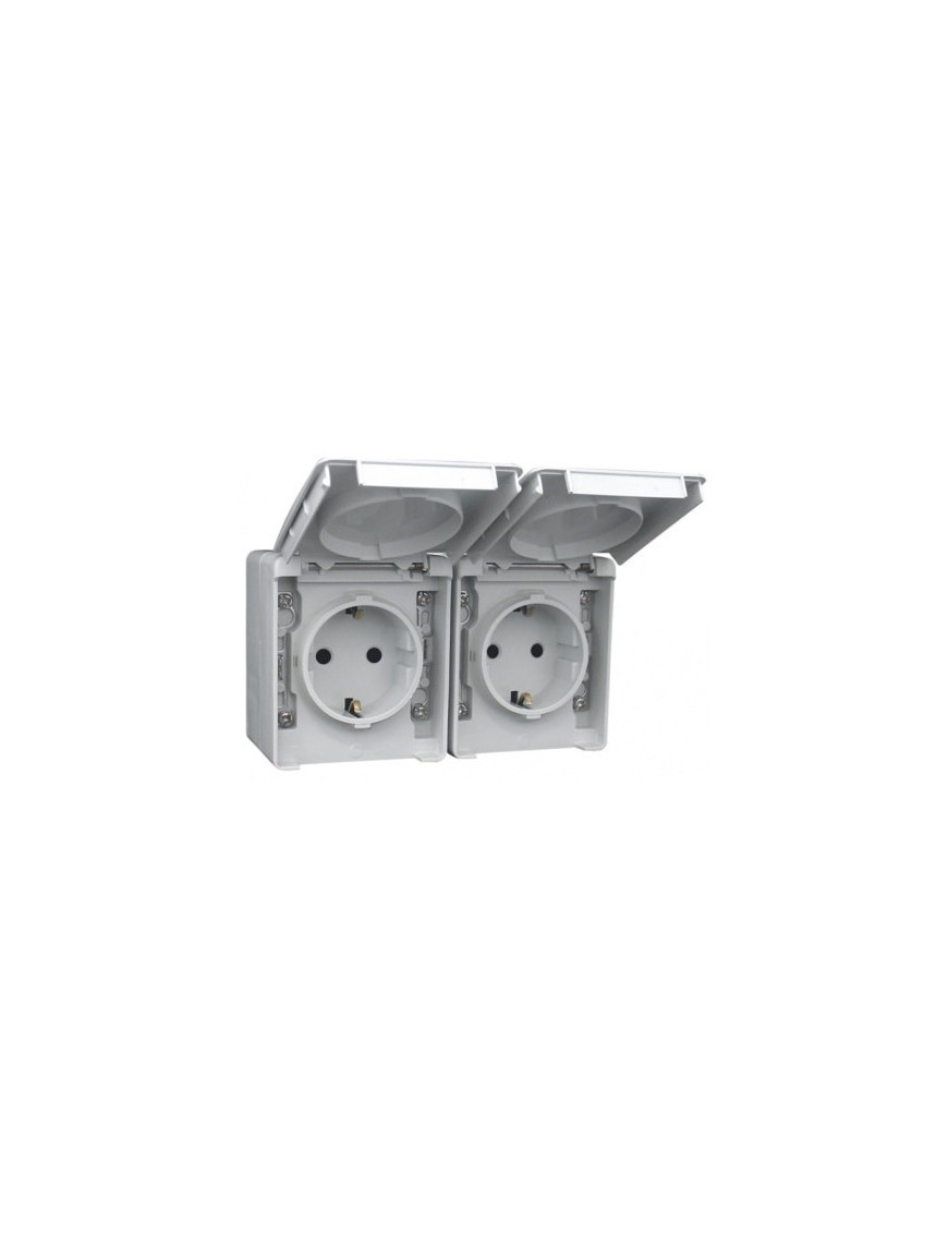 TOMADA DUPLA SCHUKO HORIZONTAL CINZENTA