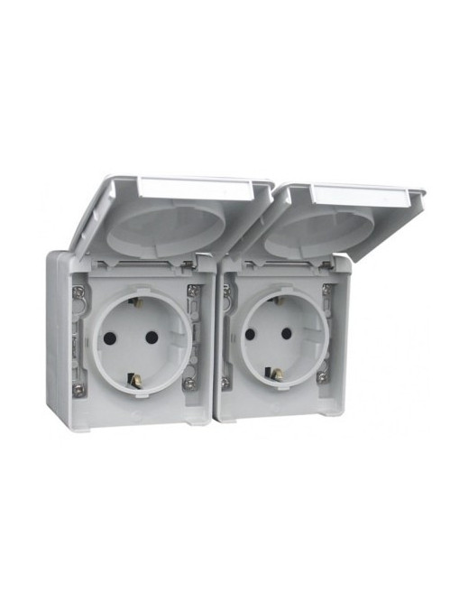 TOMADA DUPLA SCHUKO HORIZONTAL CINZENTA