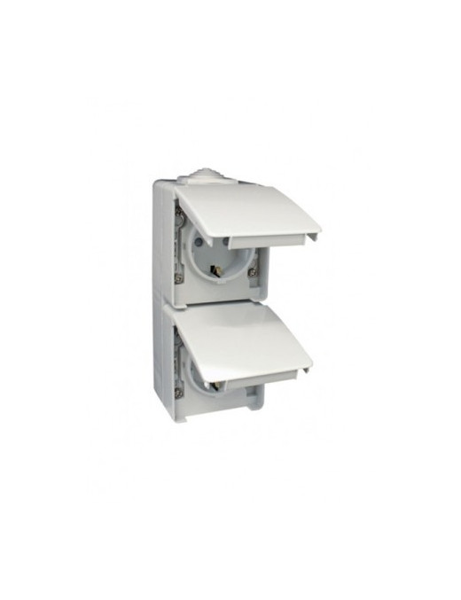 TOMADA DUPLA SCHUKO VERTICAL CINZENTA