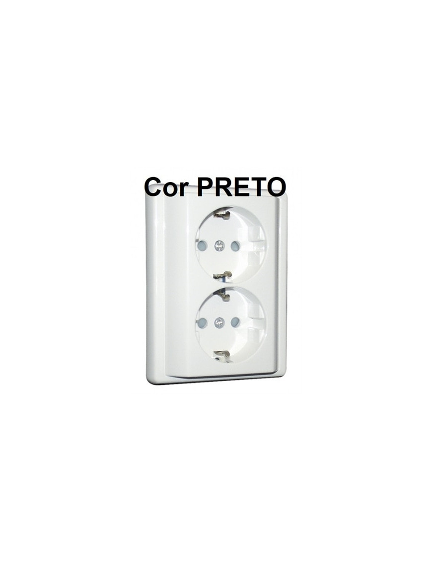 TOMADA DUPLA SCHUKO MONOBLOCO PRETA