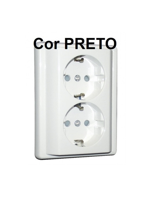 TOMADA DUPLA SCHUKO MONOBLOCO PRETA